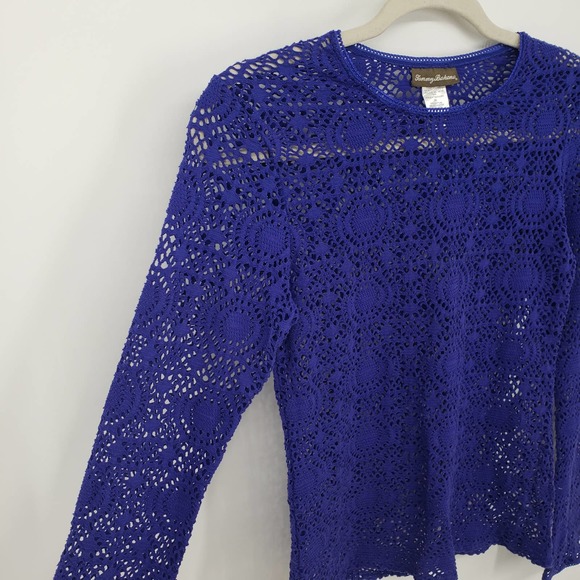 Tommy Bahama Crochet Rashguard S Medallion Swim Top Cover Up Blue Rash Guard - Picture 5 of 10